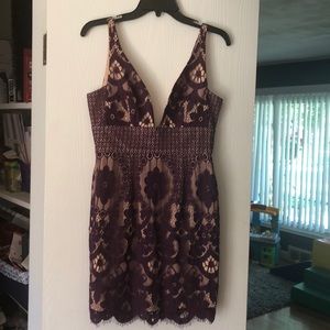 Minuet brand purple lace overlay dress
